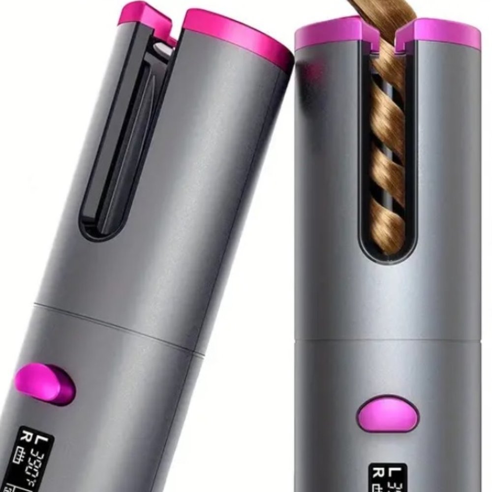 Cordless Automatic Rotating Ceramic Barrel Curling Iron USB Rechargeable